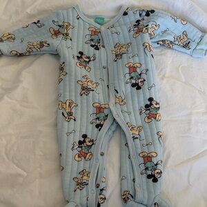 Disney Light Blue Mickey & Pluto Quilted Footed One-Piece